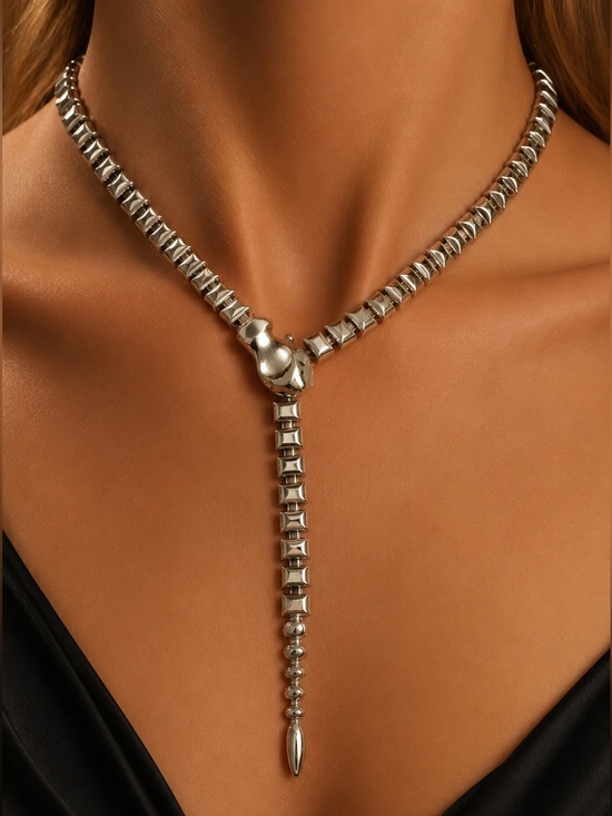 Anthropologie Jewelry - Silver Zipper-Style Y Drop Necklace
